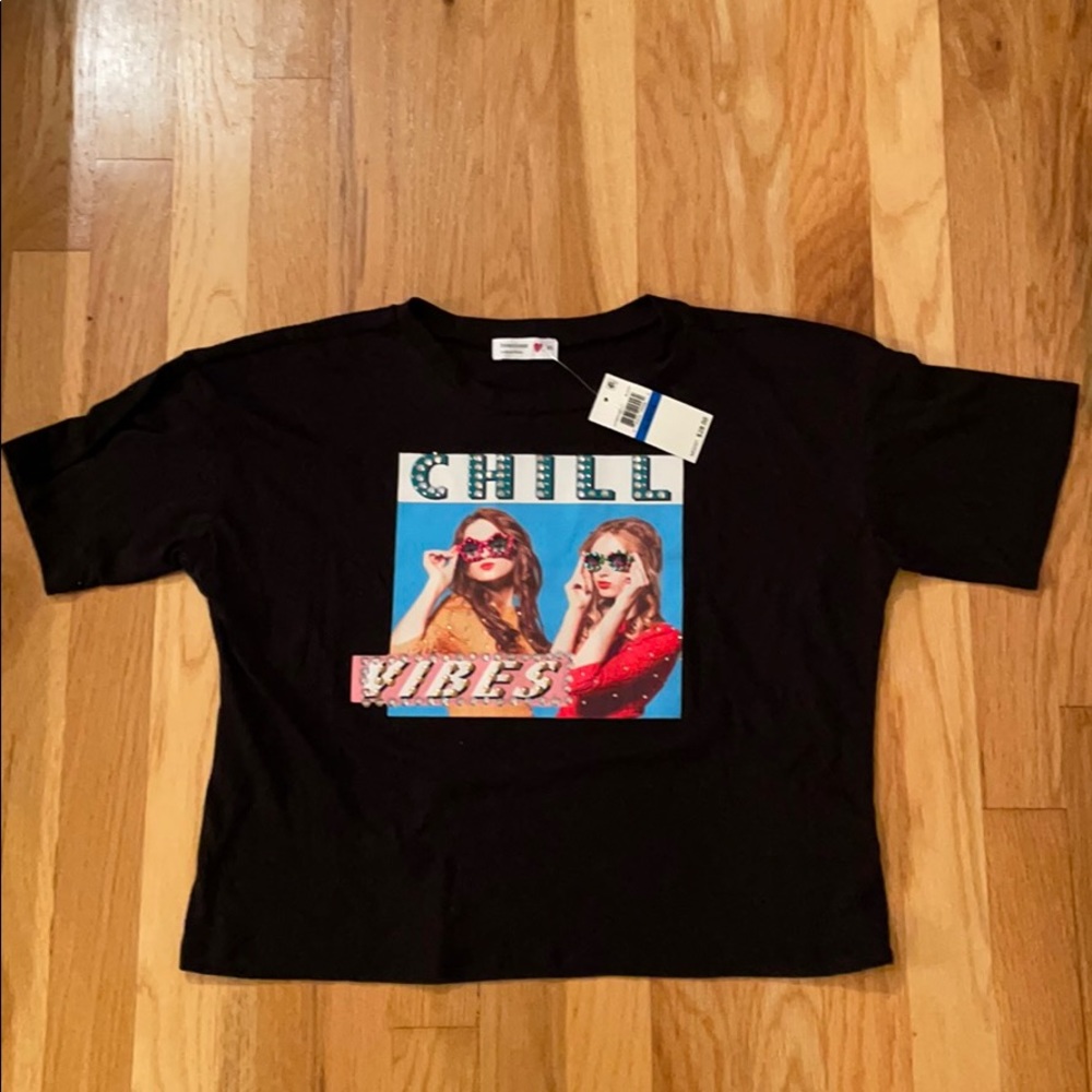 NWT Girl’s XL Beautees Black CROPPED T with bling